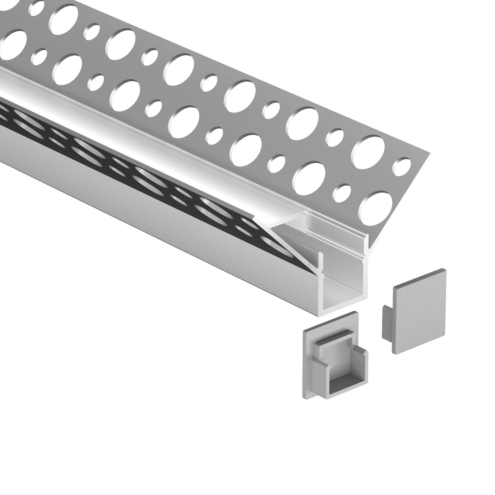 Профиль алюминиевый Geniled встраиваемый внутренний угол 46х26х2000 с заглушками и рассеивателем